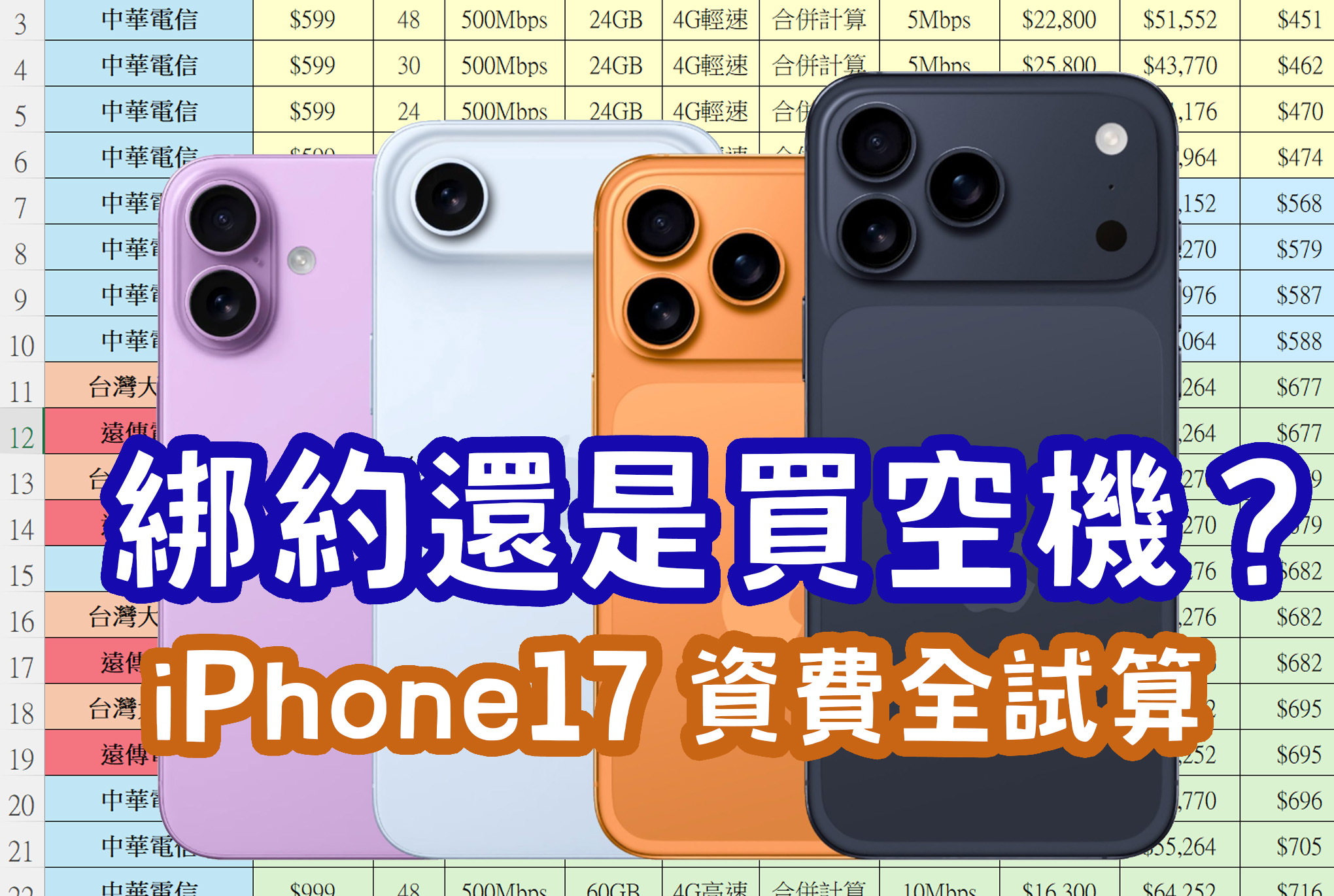 綁約還是買空機？iPhone 17 / Air / Pro / Max 中華 / 遠傳 / 台哥大 5G 綁約購機資費全彙整 試算分析懶人包 @3C 達人廖阿輝