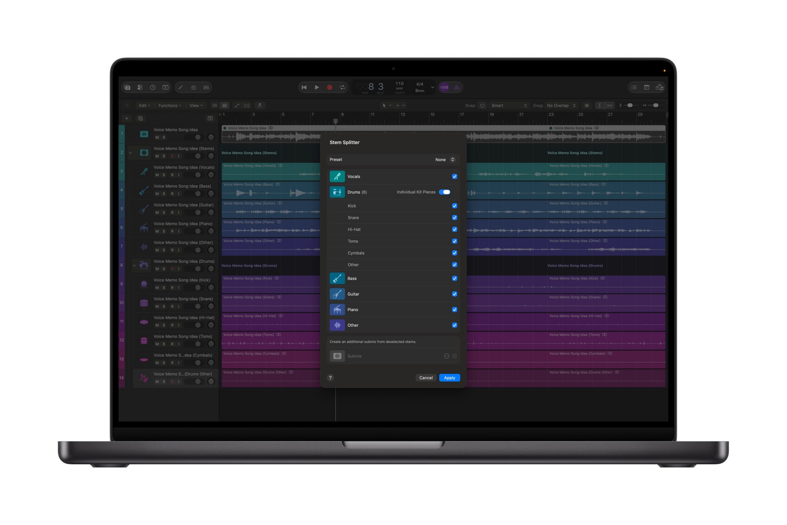 Logic Pro Stem Splitter 鼓聲分離工具