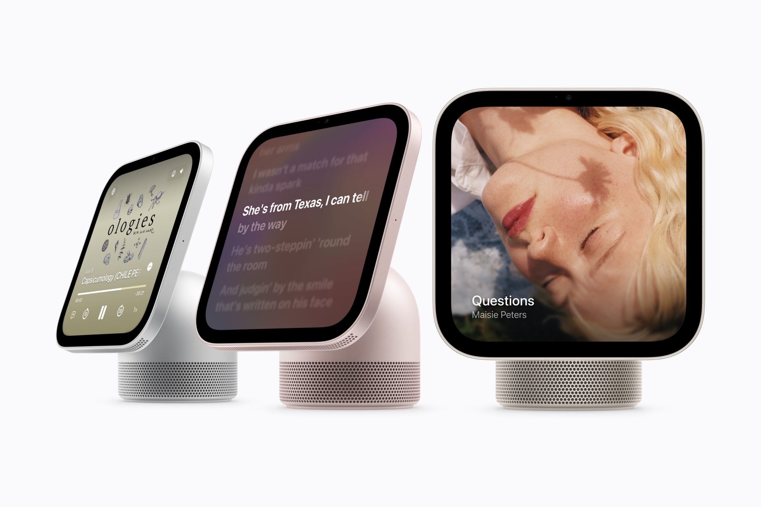 HomeView 可呈現音樂歌詞、專輯封面與 Podcast 內容。