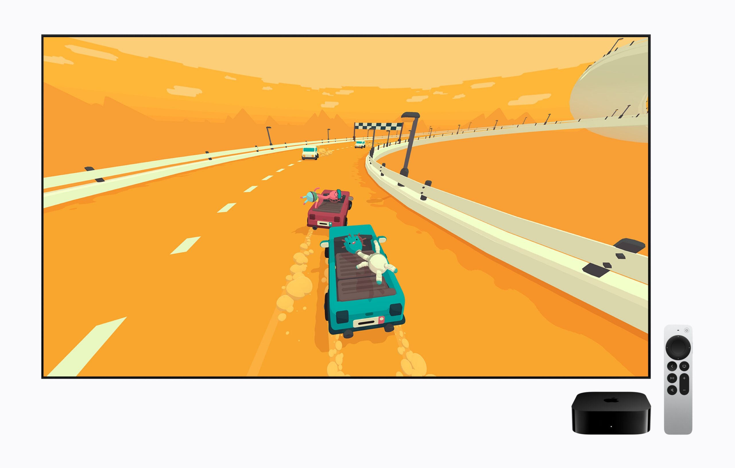 Apple TV 4K 在電視上執行 Apple Arcade 賽車遊戲